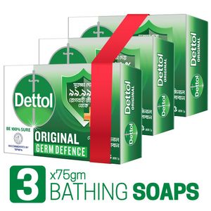 Dettol Soap Original Pack of 3 (75gm X 3), Bathing Bar Soaps with Protection from 100 Illness-causing Germs
